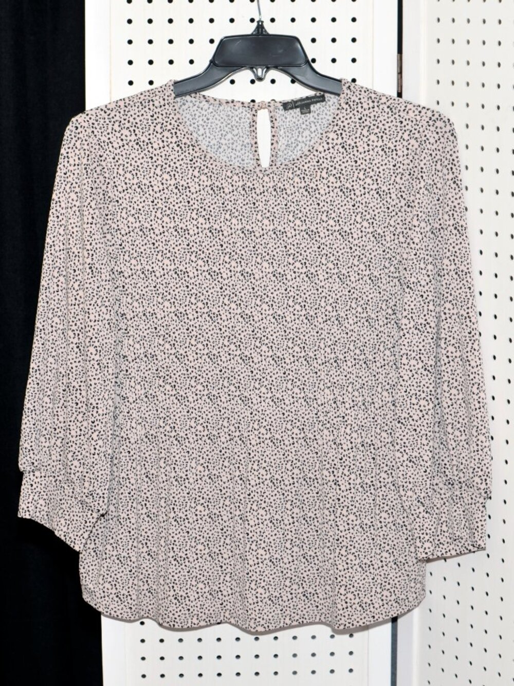 Adrianna Papell Large Blush Pink Leopard Spot Print Long Sleeve Blouse